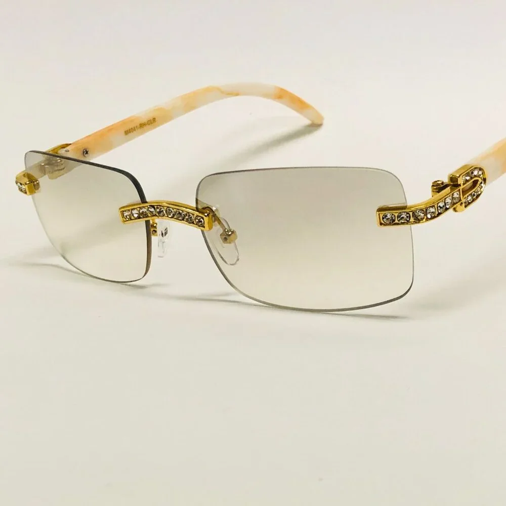 Men‎ Clear Sunglasses Square Gold Classic Shades Hip Hop Iced Out Diamond Lentes
